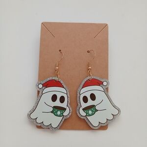 Fashion Jewelry Festive Ghost Earrings with Red and Green Accents